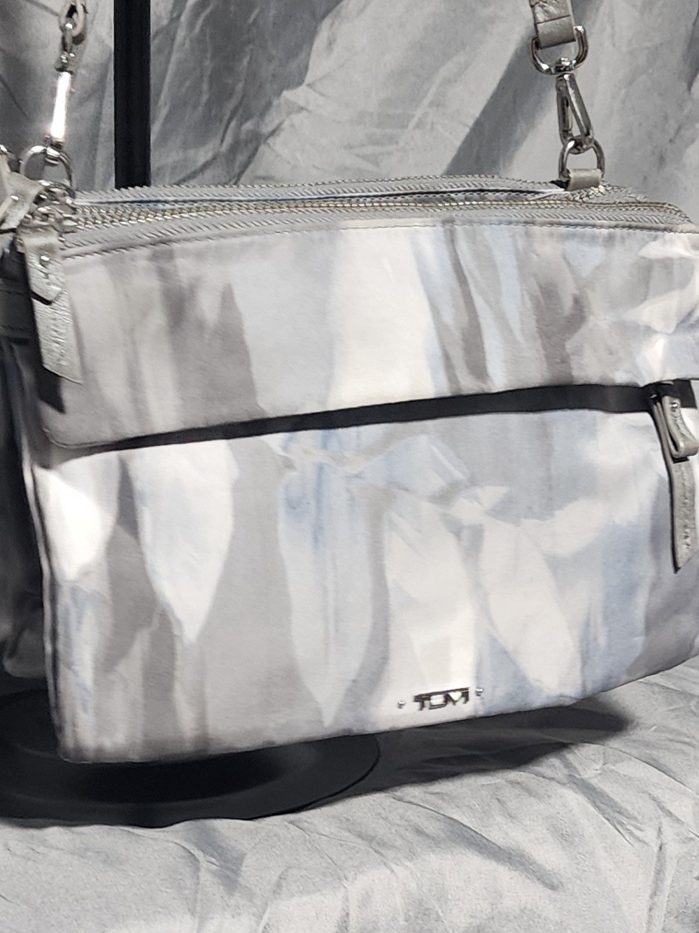 Tumi Voyageur Tristen Grey Abstract Floral Nylon Crossbody Bag Purse
